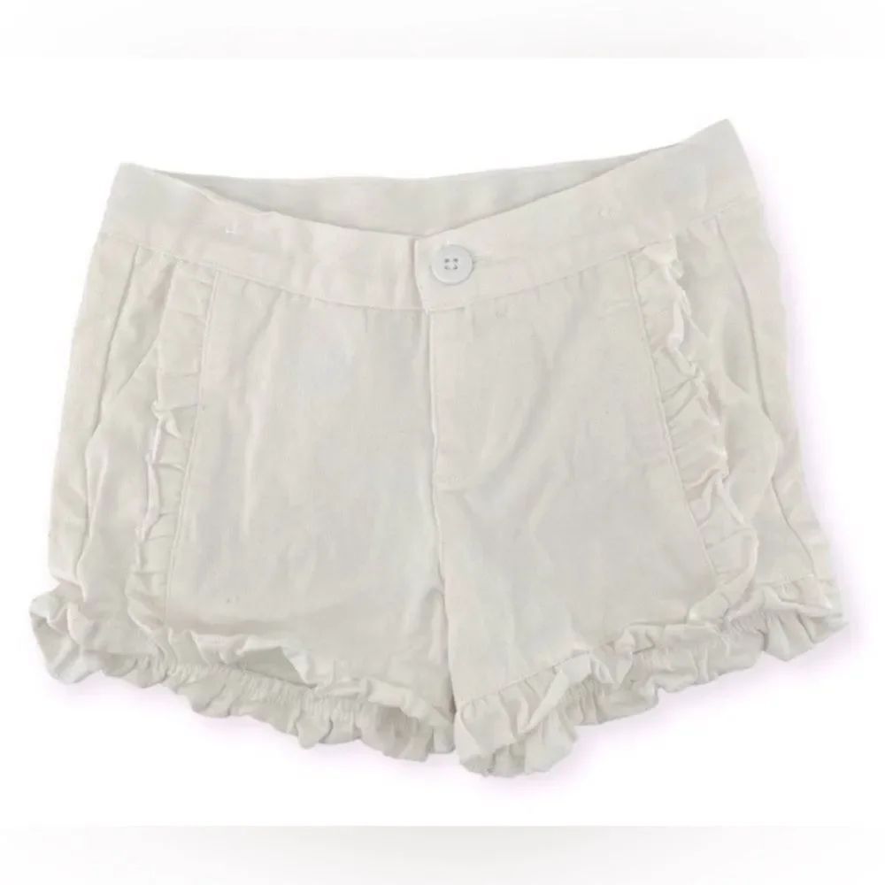 Ruffle Butts Girls White Cotton Ruffle Hem Shorts Size 6 Button Zip Closure